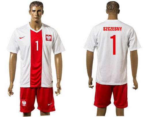 Poland #1 Szczesny White Home Soccer Country Jersey