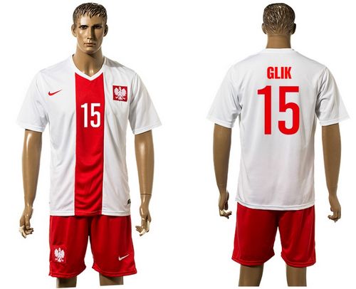 Poland #15 Glik White Home Soccer Country Jersey