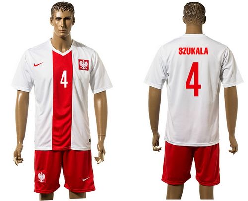 Poland #4 Szukala White Home Soccer Country Jersey