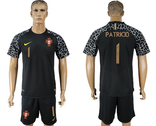 Portugal #1 Patricio Black Goalkeeper Soccer Country Jersey