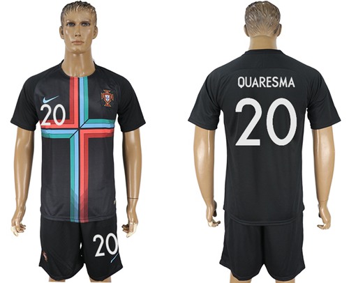Portugal #20 Quaresma Black Training Soccer Country Jersey