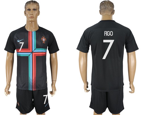 Portugal #7 Figo Black Training Soccer Country Jersey