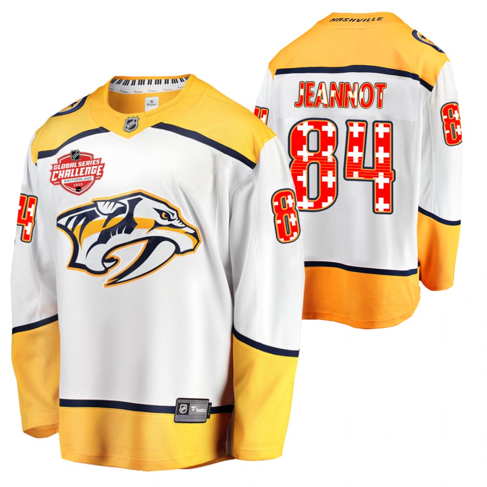Predators Tanner Jeannot Jersey 2022 NHL Global Series White Switzerland Challenge Men