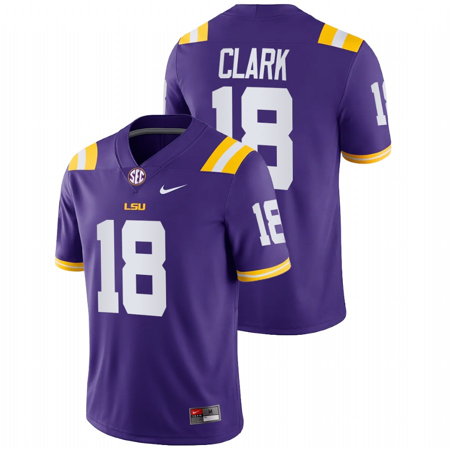 Purple Men LSU Tigers Damone Clark College Football Game Jersey