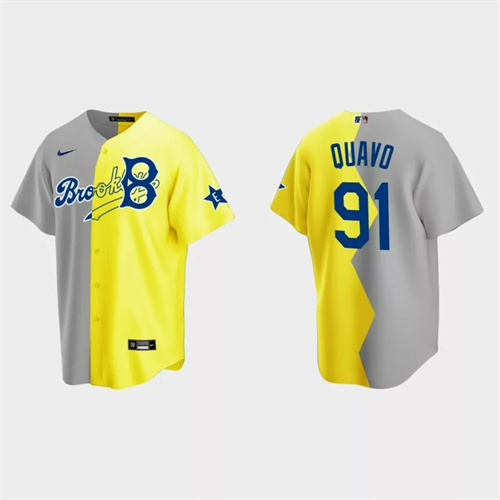 Quavo Brooklyn Dodgers 2022 Celebrity Softball Game Split Jersey – Gray Yellow.jpg