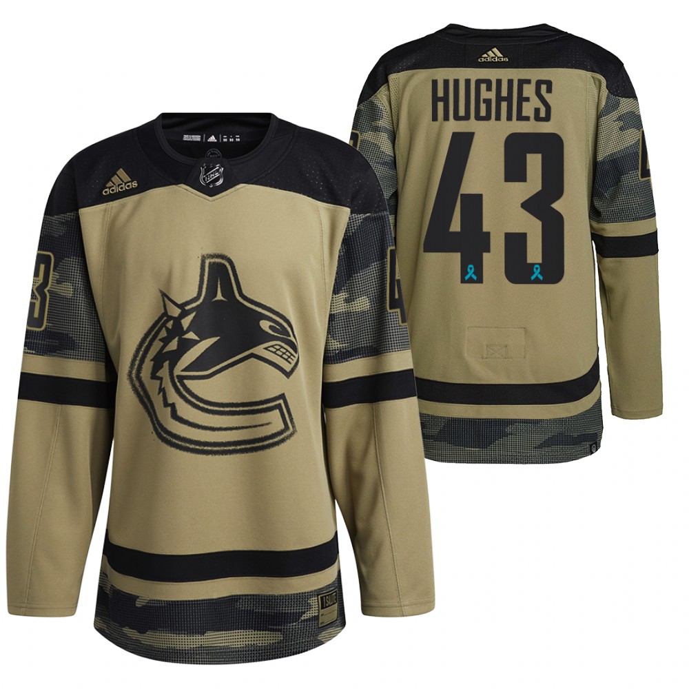 Quinn Hughes Jersey Vancouver Canucks Canadian Armed Force Camo 2021 CAF Night