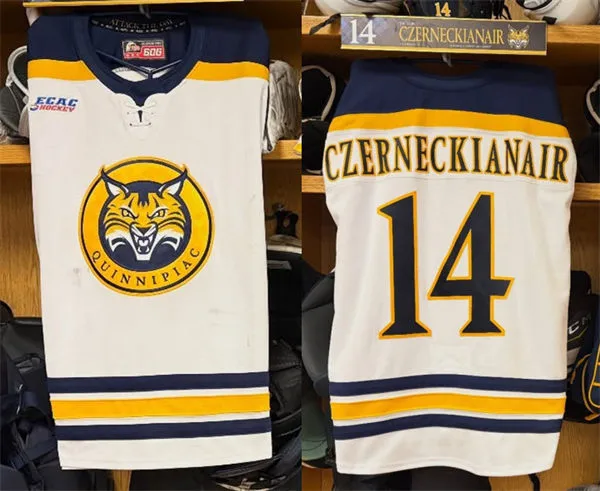 Quinnipiac Bobcats #14 Victor Czerneckianair Adidas 2026 White College Hockey Jersey 
