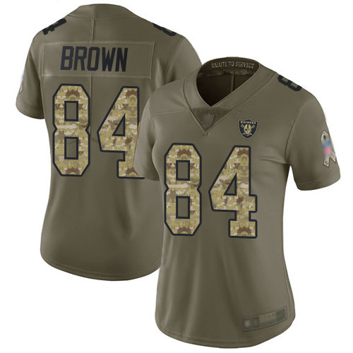 Raiders #84 Antonio Brown Olive Camo Women's Stitched Football Limited 2017 Salute to Service Jersey