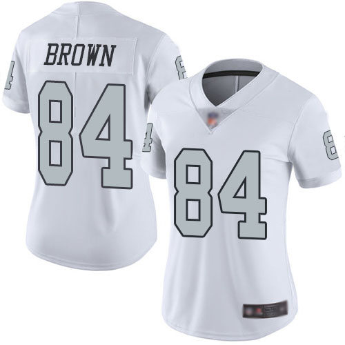 Raiders #84 Antonio Brown White Women's Stitched Football Limited Rush Jersey