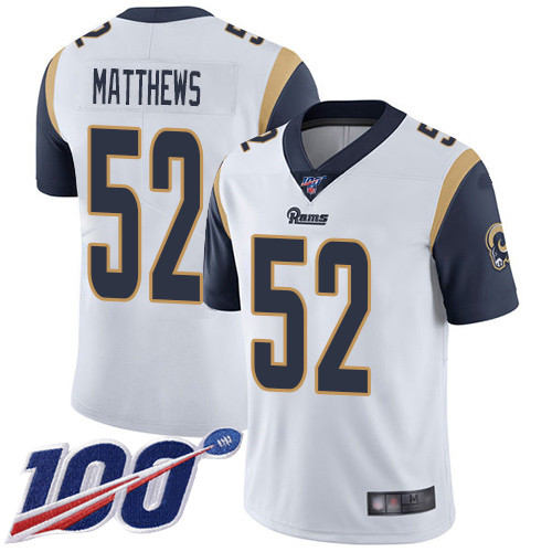 Rams #52 Clay Matthews White Men's Stitched Football 100th Season Vapor Limited Jersey