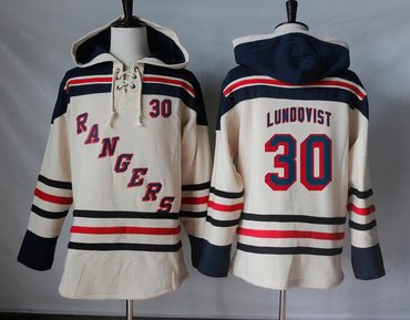 Rangers #30 Henrik Lundqvist Cream Sawyer Hooded Sweatshirt Stitched NHL Jersey
