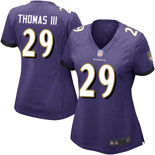 Ravens #29 Earl Thomas III Purple Team Color Women's Stitched Football New Elite Jersey