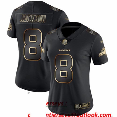 Ravens #8 Lamar Jackson Black Gold Women's Stitched Football Vapor Untouchable Limited Jersey