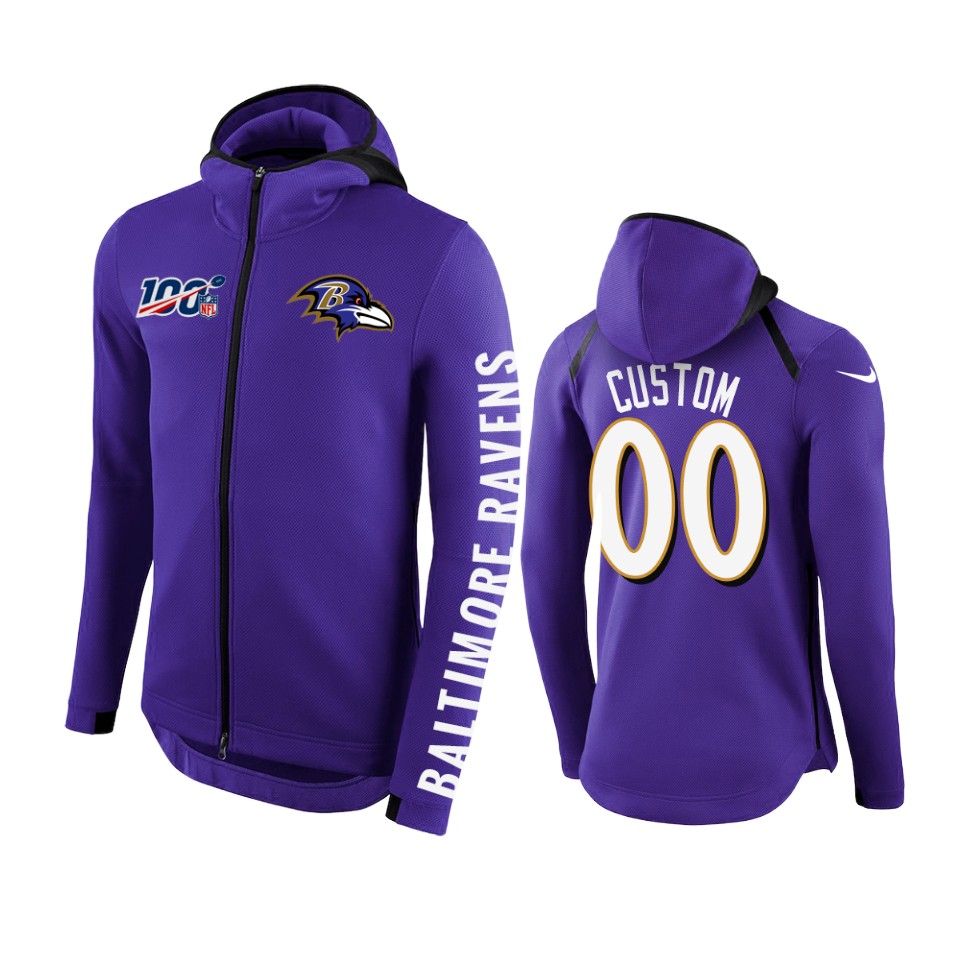 Ravens Purple Custom Full Zip Hoodie NFL 100th Anniversary
