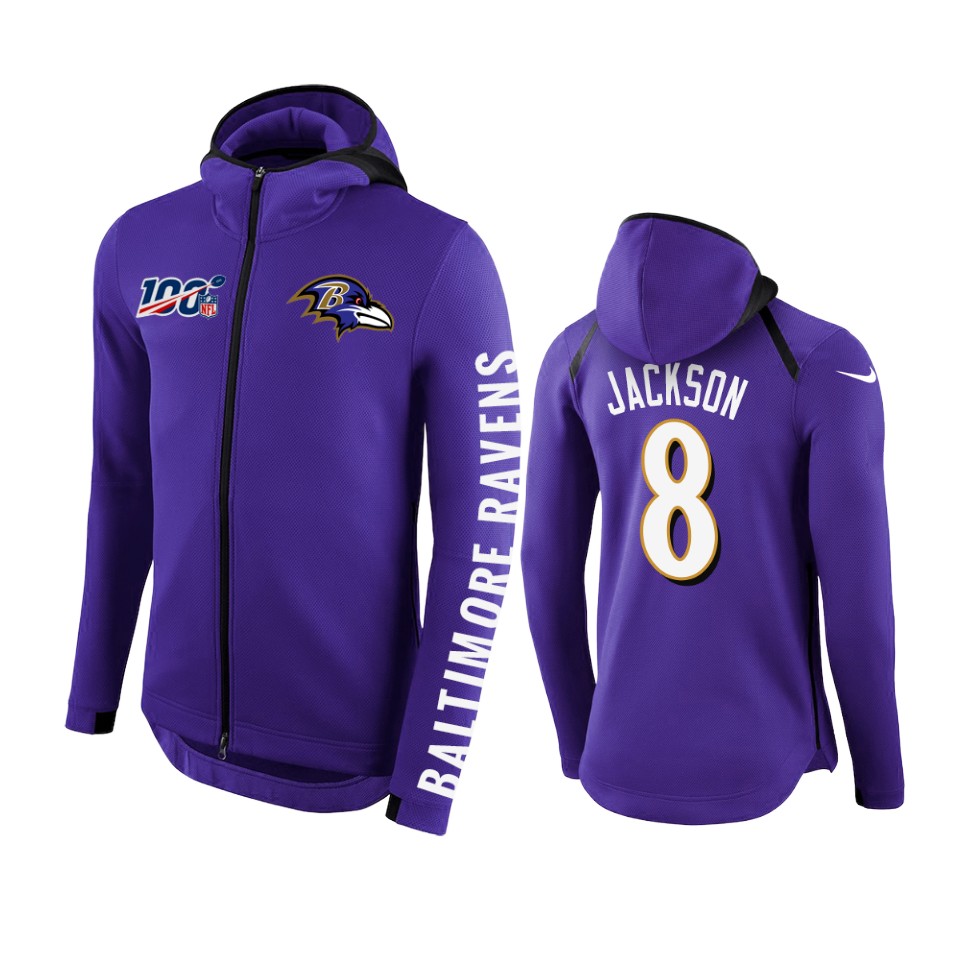 Ravens Purple Lamar Jackson Full Zip Hoodie NFL 100th Anniversary