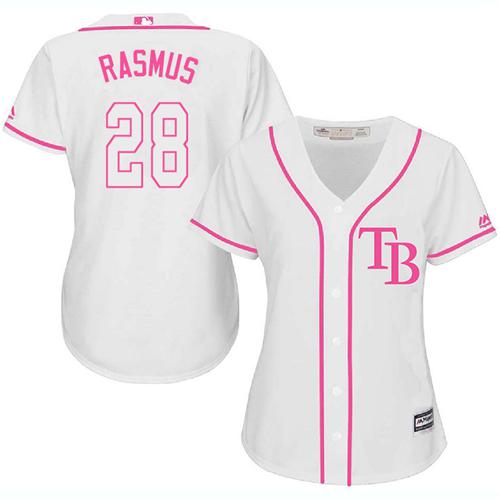 Rays #28 Colby Rasmus White Pink Fashion Women's Stitched MLB Jersey