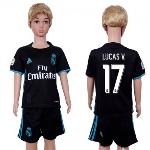 Real Madrid #17 Lucas V. Away Kid Soccer Club Jersey