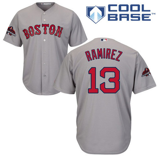 Red Sox #13 Hanley Ramirez Grey Cool Base 2018 World Series Champions Stitched Youth MLB Jersey