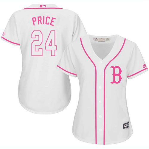 Red Sox #24 David Price White Pink Fashion Women's Stitched MLB Jersey