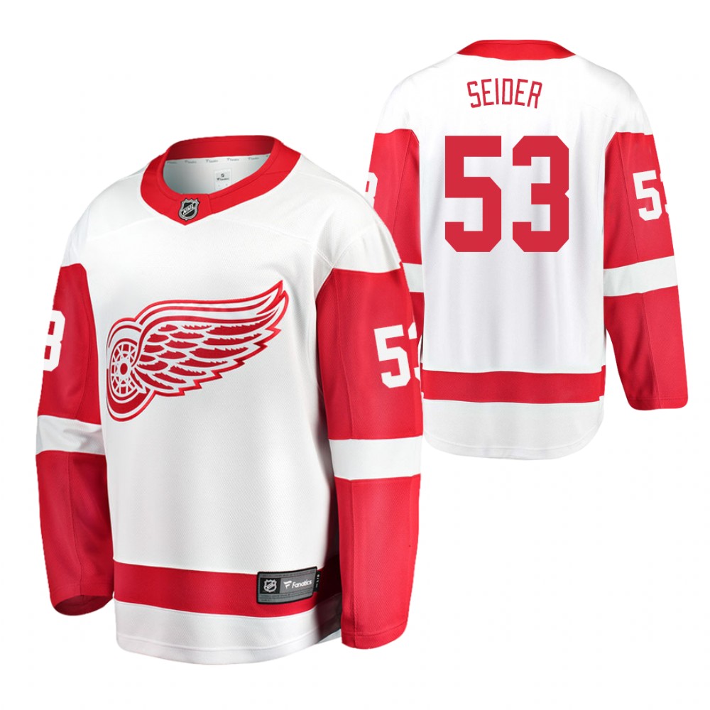Red Wings Moritz Seider Jersey Away White Player Men