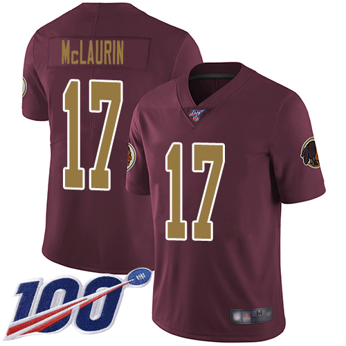 Redskins #17 Terry McLaurin Burgundy Red Alternate Youth Stitched Football 100th Season Vapor Limited Jersey