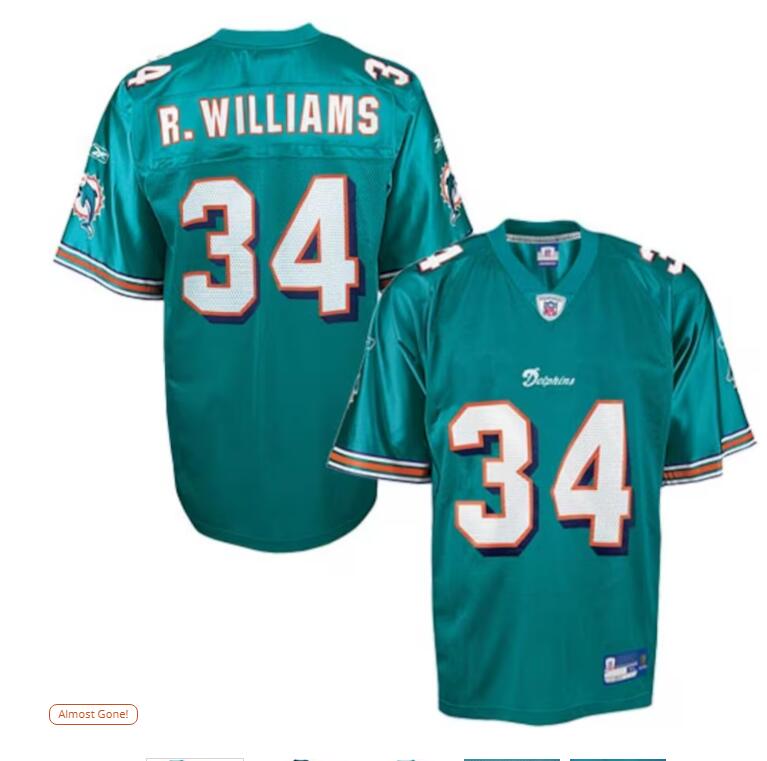 Reebok NFL Equipment Miami Dolphins #34 Ricky Williams Aqua Replica Football Jersey