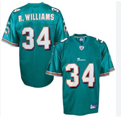 Reebok NFL Equipment Miami Dolphins #34 Ricky Williams Aqua Replica Football Jersey