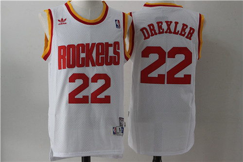 Rockets 22 Clyde Drexler White Hardwood Classics Jersey
