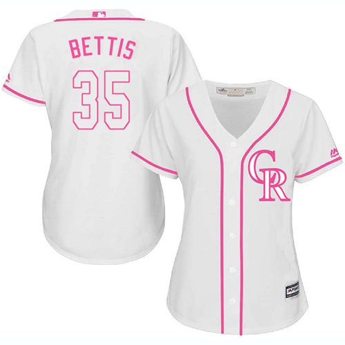 Rockies #35 Chad Bettis White Pink Fashion Women's Stitched MLB Jersey
