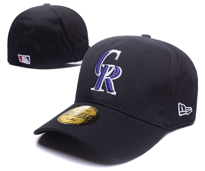 Rockies Team Logo Black Fitted Hat DF