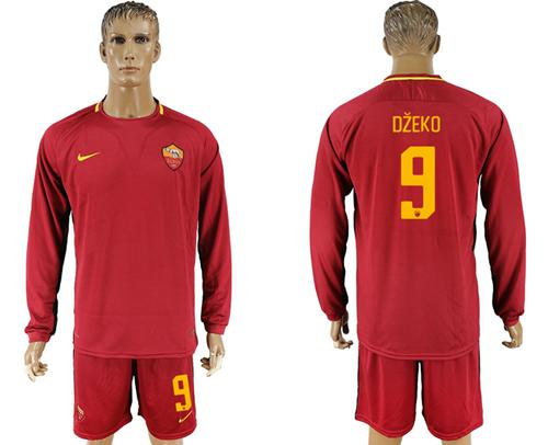 Roma #9 Dzeko Home Long Sleeves Soccer Club Jersey