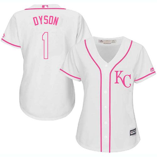 Royals #1 Jarrod Dyson White Pink Fashion Women's Stitched MLB Jersey