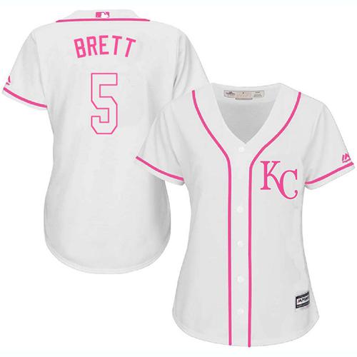 Royals #5 George Brett White Pink Fashion Women's Stitched MLB Jersey