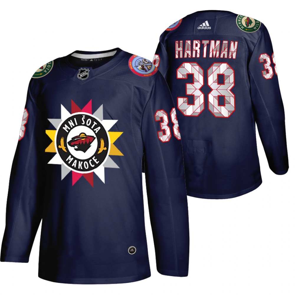 Ryan Hartman Jersey Minnesota Wild Native American Heritage Day Navy 2021-22 Men