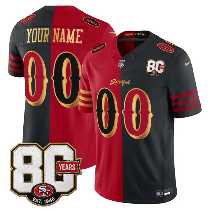 SAN FRANCISCO 49ERS 80TH ANNIVERSARY PATCH VAPOR LIMITED CUSTOM JERSEY - RIVALRIES EDITION SPLIT