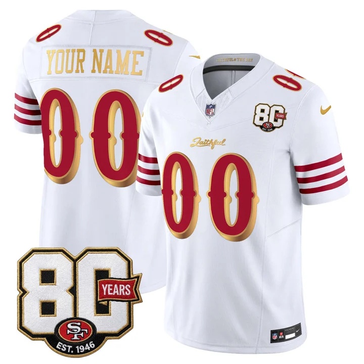 SAN FRANCISCO 49ERS 80TH ANNIVERSARY PATCH VAPOR LIMITED CUSTOM JERSEY - RIVALRIES EDITION WHITE GOLD