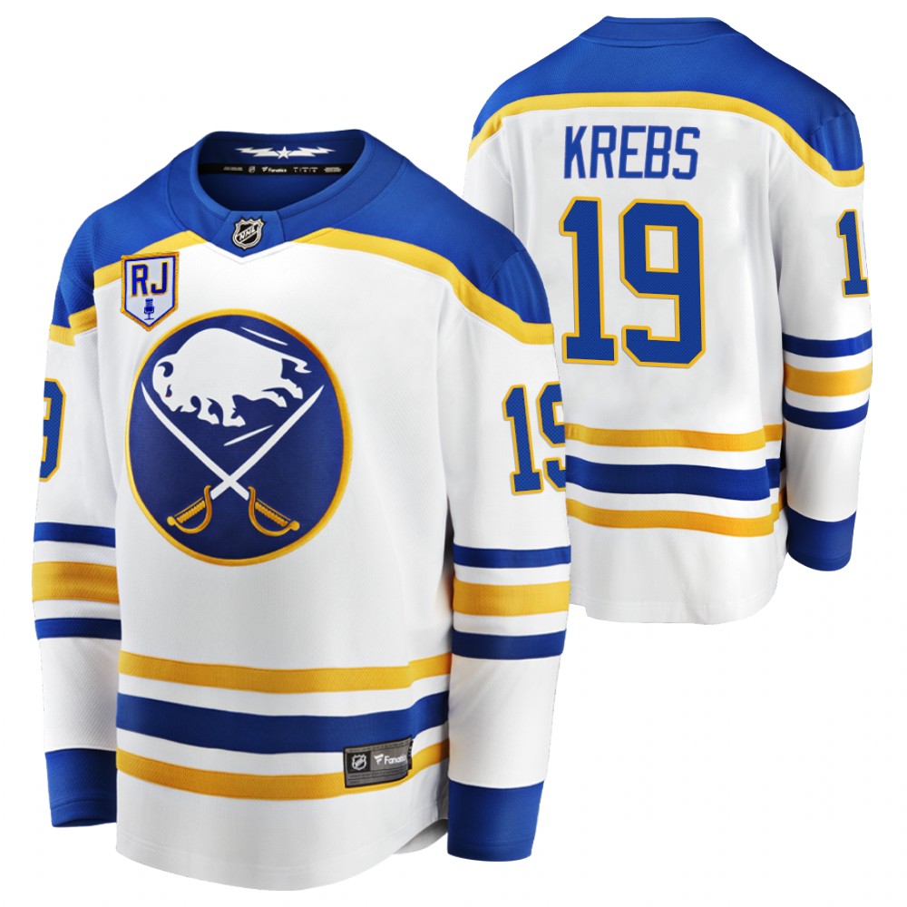 Sabres #19 Peyton Krebs White 2022 Honor Rick Jeanneret patch Jersey