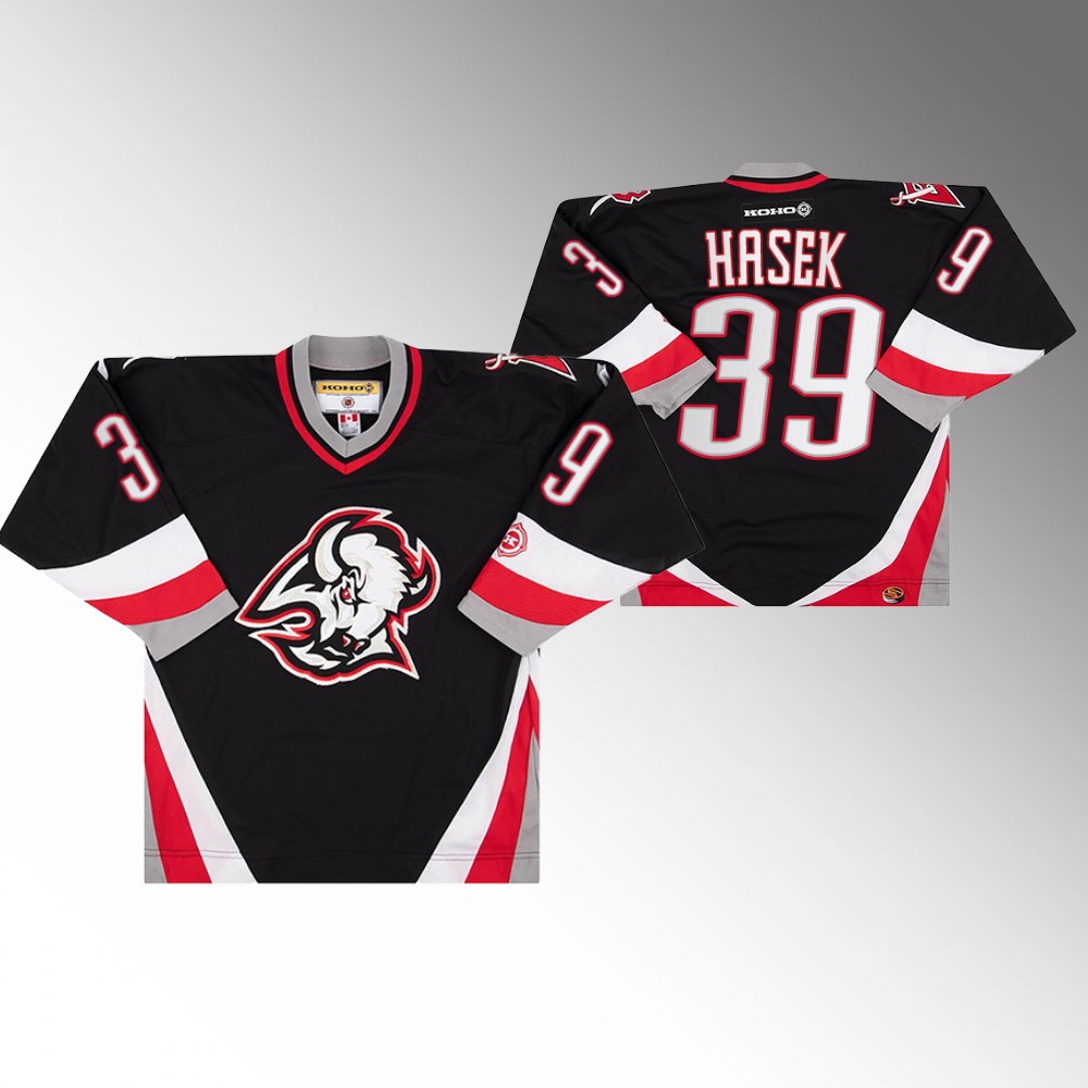 Sabres Dominik Hasek Black Primary Goathead Logo Throwback Jersey