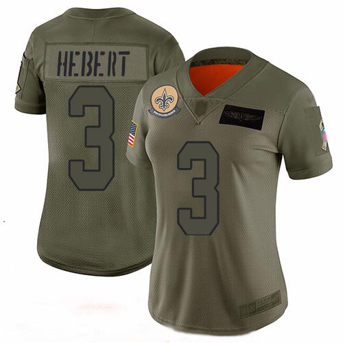 Saints #3 Bobby Hebert Camo Women's Stitched Football Limited 2019 Salute to Service Jersey