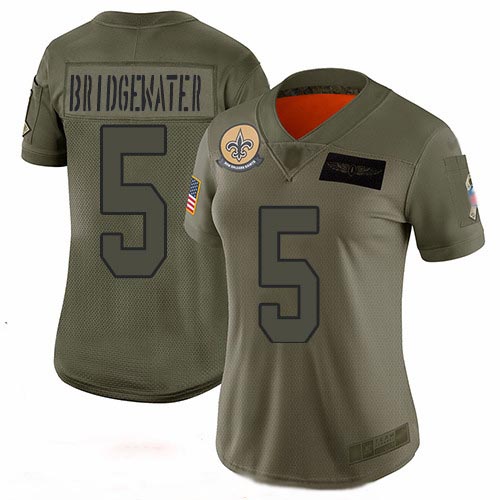 Saints #5 Teddy Bridgewater Camo Women's Stitched Football Limited 2019 Salute to Service Jersey