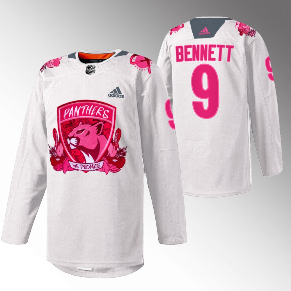 Sam Bennett Panthers Pink in the Rink Jersey White Warmup