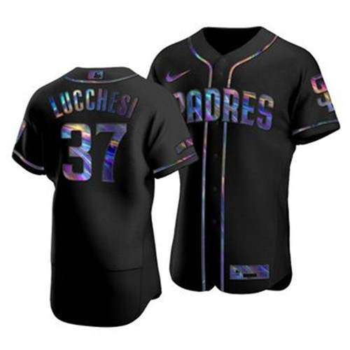 San Diego Padres #37 Joey Lucchesi Men's Nike Iridescent Holographic Collection MLB Jersey - Black