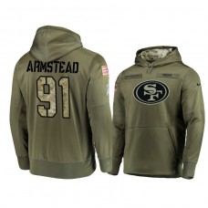 San Francisco 49ers #91 Arik Armstead Olive Pullover Hoodie 2018 Salute To Service