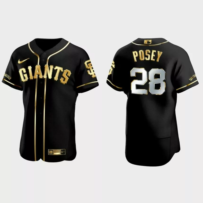 San Francisco Giants #28 Buster Posey Golden Edition Authentic Jersey – Black