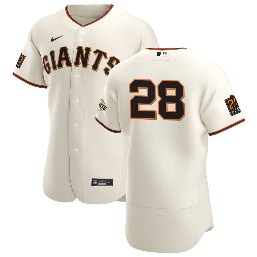 San Francisco Giants #28 Buster Posey Men's Nike Cream Home 2020 Authentic 20 at 24 Patch Player MLB Jersey