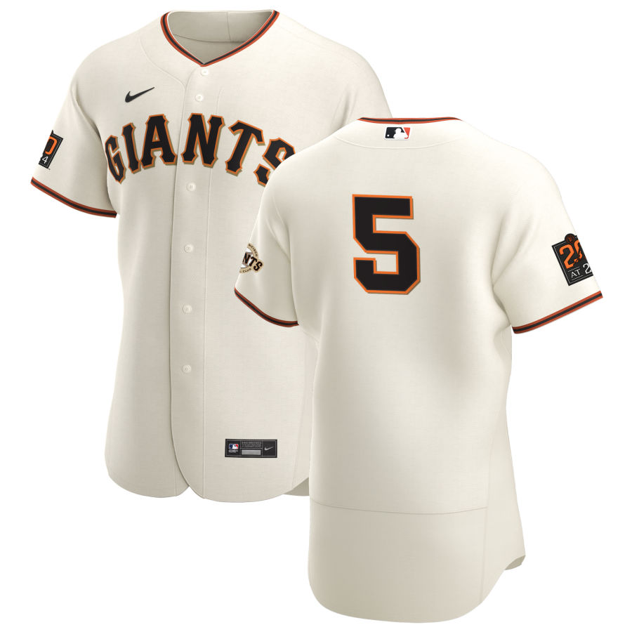 San Francisco Giants #5 Mike Yastrzemski Men's Nike Cream Home 2020 Authentic 20 at 24 Patch Player MLB Jersey