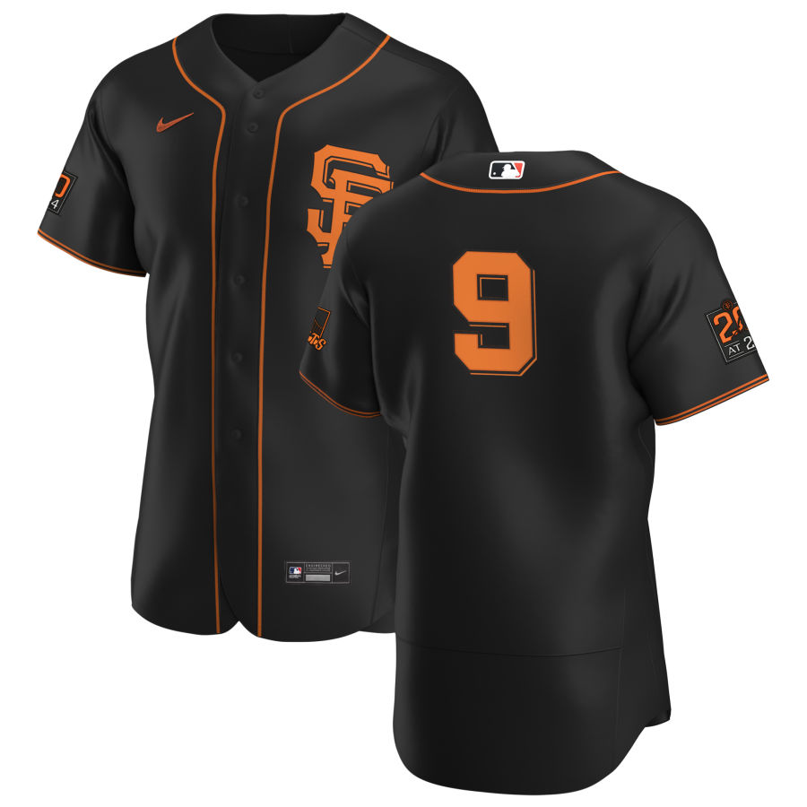 San Francisco Giants #9 Brandon Belt Men's Nike Black Alternate 2020 Authentic 20 at 24 Patch Player MLB Jersey