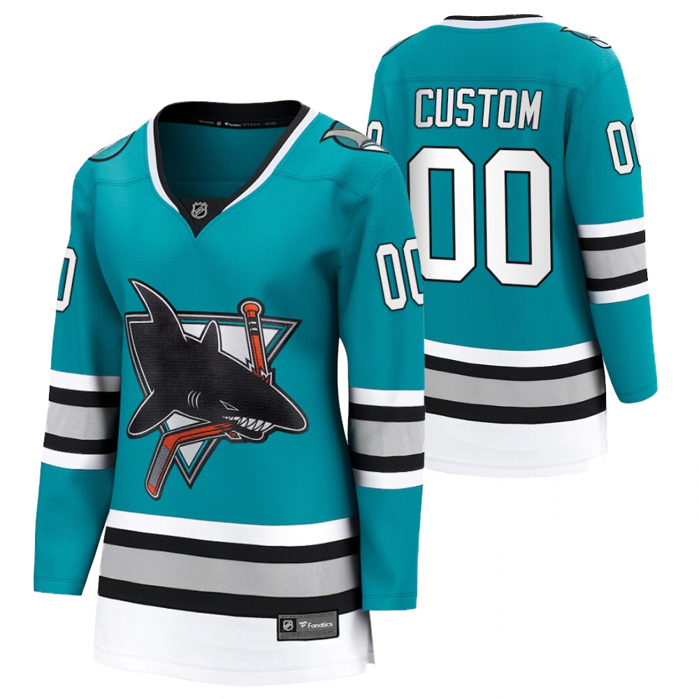 San Jose Sharks Custom Women Teal 2020-21 30th Anniversary Jersey
