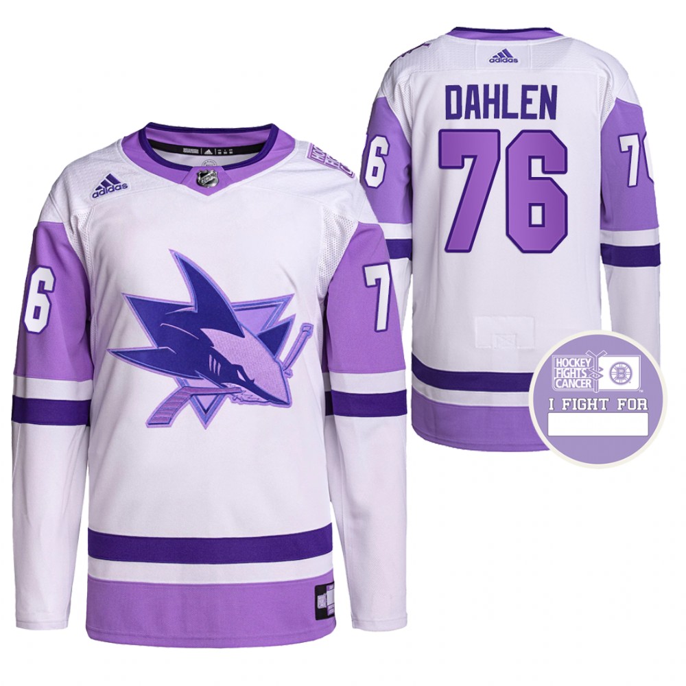 San Jose Sharks Jonathan Dahlen Hockey Fights Cancer White Purple Primegreen Jersey