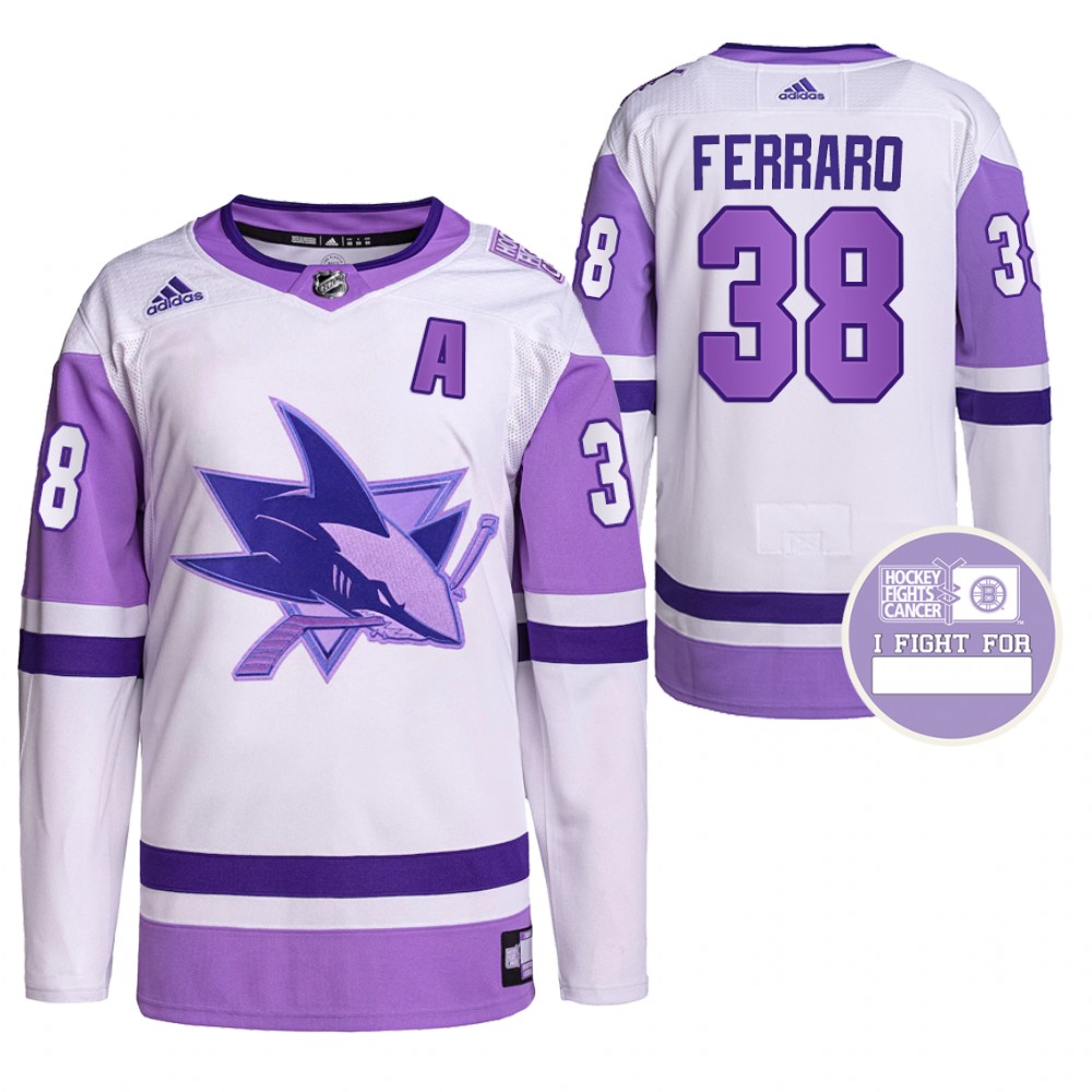San Jose Sharks Mario Ferraro Hockey Fights Cancer White Purple Primegreen Jersey